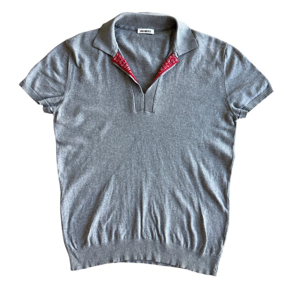 Bikkembergs Grey Short Sleeve Knit Polo Shirt Red Logo Accents Designer M